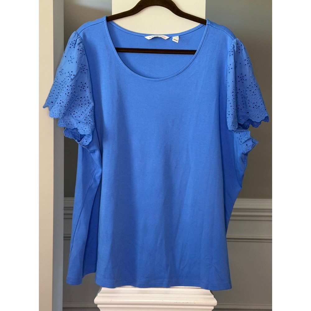 Isaac Mizrahi Live Knit Swing Top with Eyelet Sleeves Blue Sz 4X